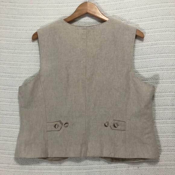 Talbots Women's Tan and Cream Gilet with Floral Embroidery Size Large - Picture 5 of 7